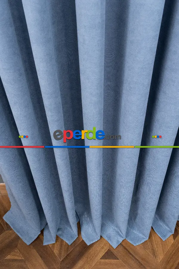 Salon - Mavi Rengi Düz Fon Perde En  Dökümlü Fon Perde