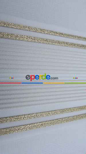 Pliseli Zebra Perde Altın Sim Şeritli- Beyaz