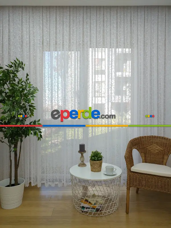 Sade Fransız Dantel Tül Perde & Kruvaze Perde- Ekru