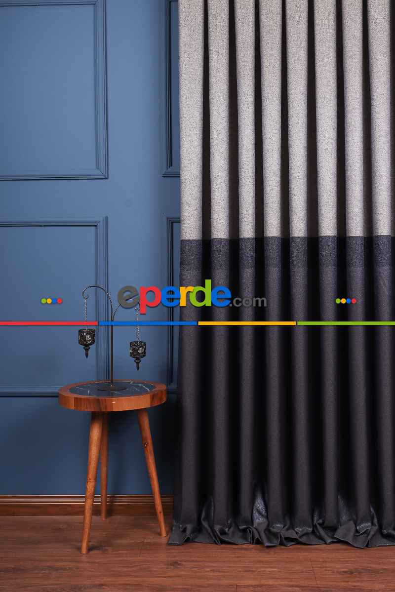Yatak Odası Fon Perde - Vizon - Lacivert Pano Fon Perde