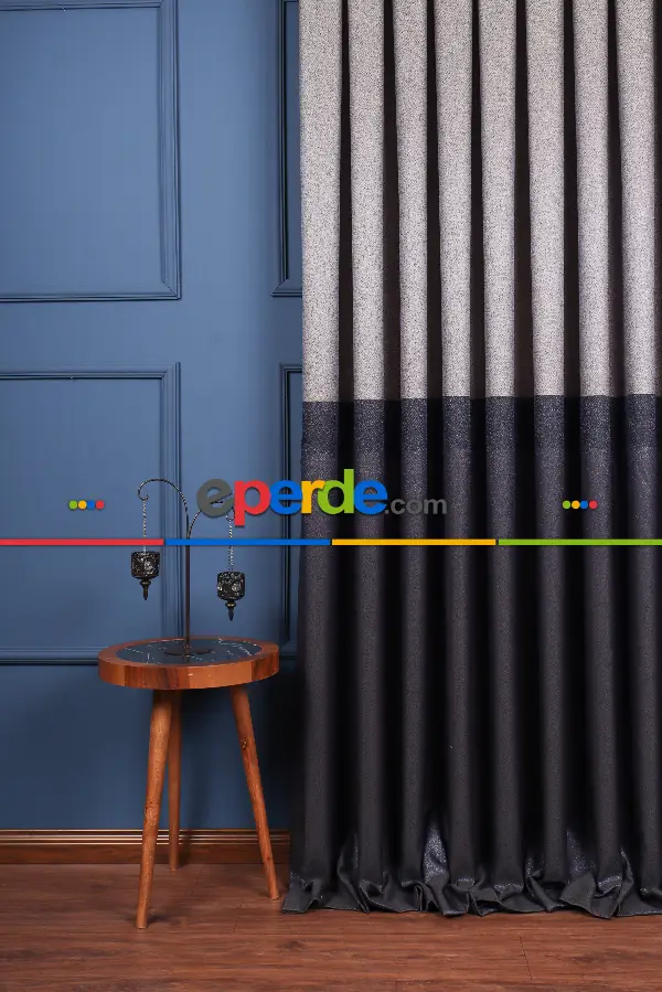 Yatak Odası Fon Perde - Vizon - Lacivert Pano Fon Perde