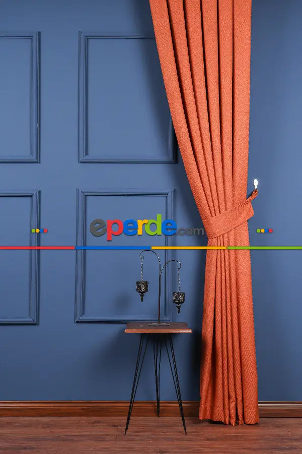 Yatak Odası - Turuncu Jakar Dokuma Fon Perde