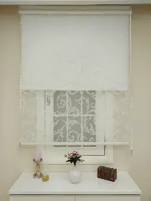 Oturma Odası - Jakar Örme Tül- Ekru Çiftli Sistem Dantel Desenli Perde- Ekru