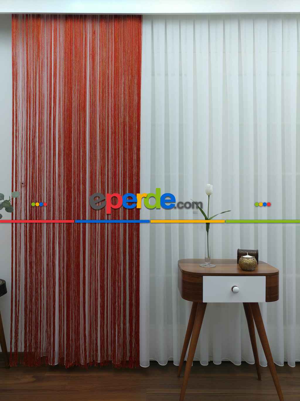 Kırmızı ( Altın Simli ) - İp Perde Simli Seri- Kırmızı-altın Simli