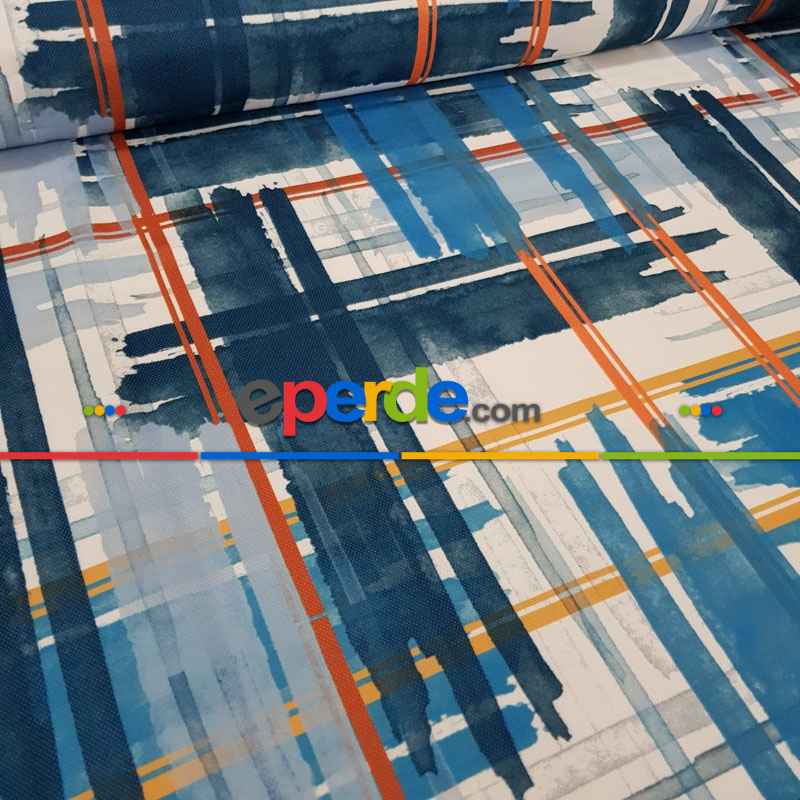 Etnik Desenli Fon Perde Evm215 _e - Kumaşı Kalındır Duck Bezi Değildir.- Lacivert-Mavi-Beyaz-Çok Renkli