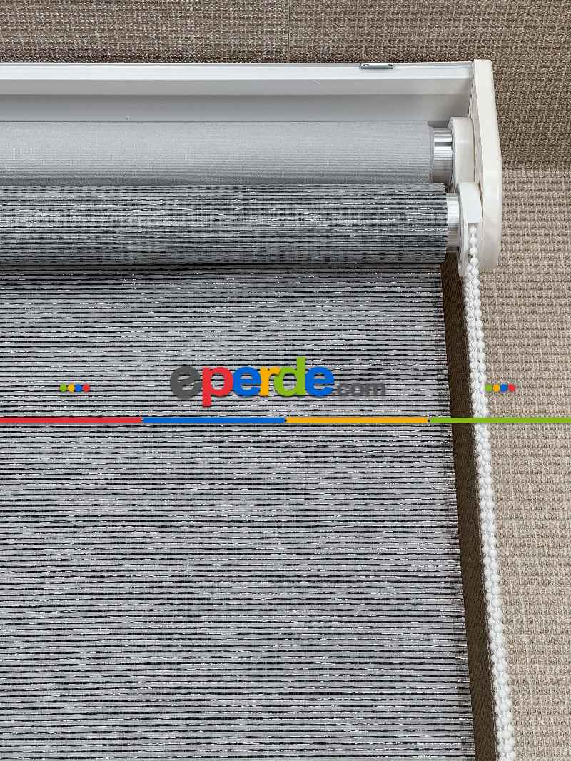 Gri Çiftli Sistem Tül Stor Perde, Standart Metal Kasalı Yüksek Kalite Kornişe Kolay Montaj Seçenekli