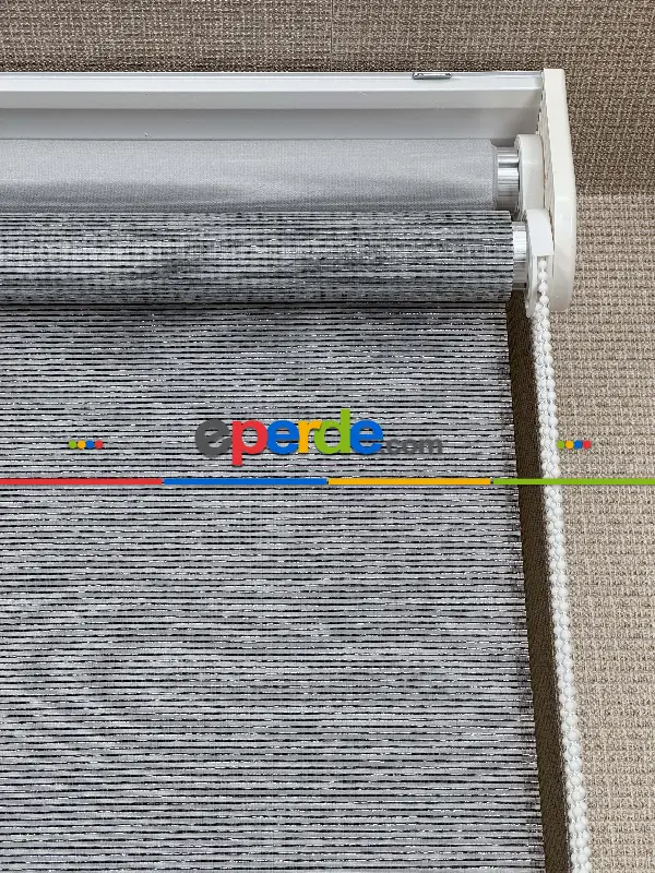 Gri Çiftli Sistem Tül Stor Perde, Standart Metal Kasalı Yüksek Kalite Kornişe Kolay Montaj Seçenekli