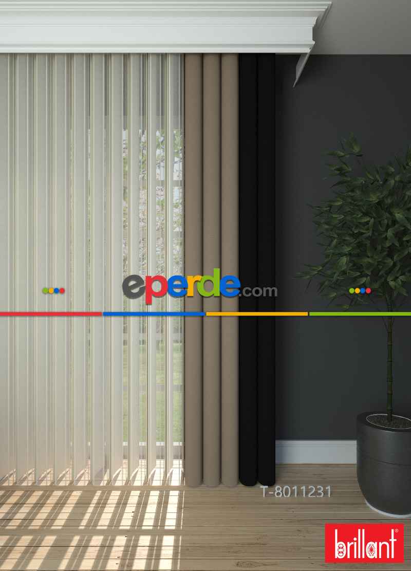 Brillant Akıllı Tül Siyah-açık Kahverengi Perde Tül Dikey Zebra Perde Düz 1. Kalite