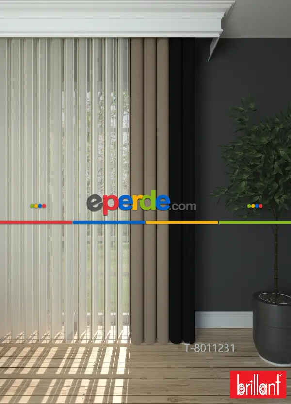 Brillant Akıllı Tül Siyah-açık Kahverengi Perde Tül Dikey Zebra Perde Düz 1. Kalite