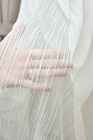 Salon Arzenen Marka Kendinden Çizgili Efekt Dokulu Şantuklu Tül Perde- Krem