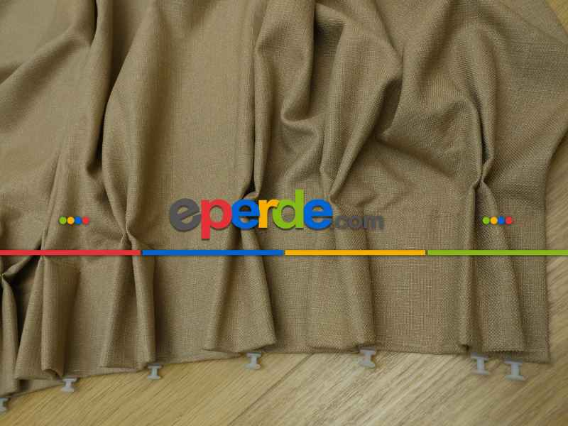 Keten Kumaş Kahve Rengi Düz Fon Perde( )- Sütlü Kahve