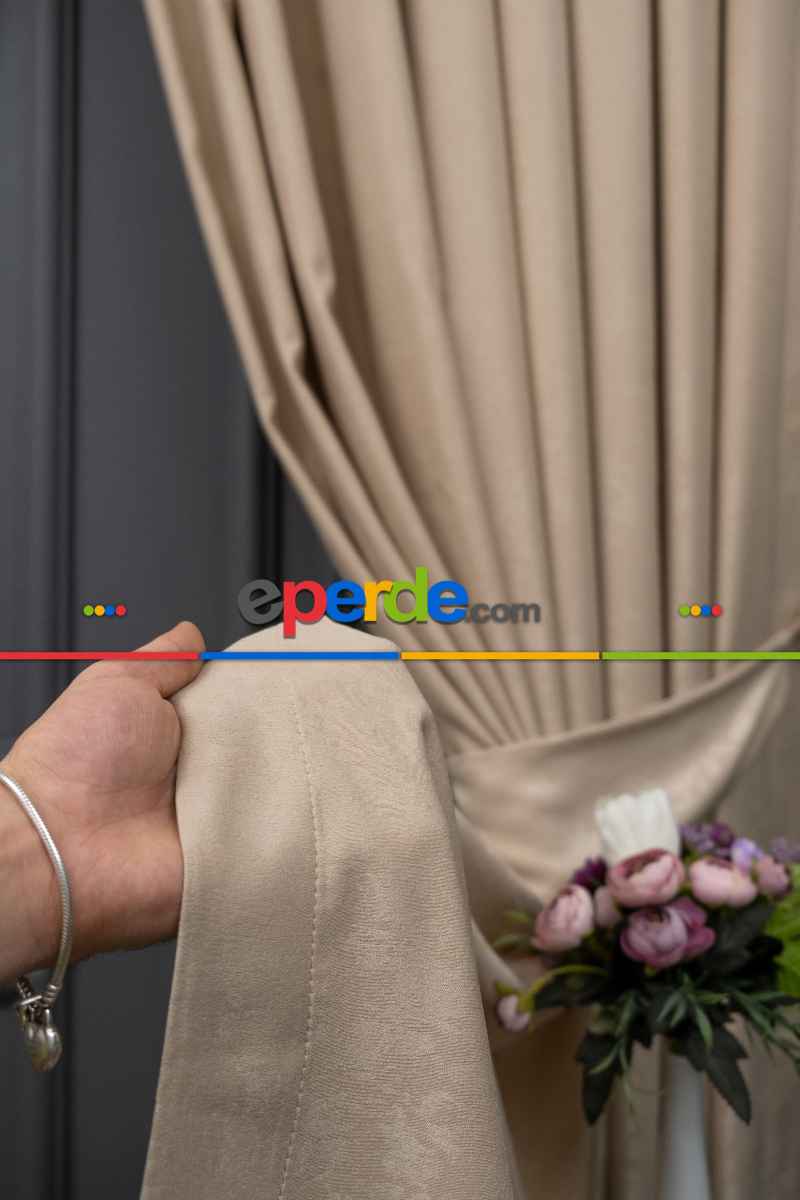 Oturma Odası Soft Fon Perde Bej Dökümlü En - Bej