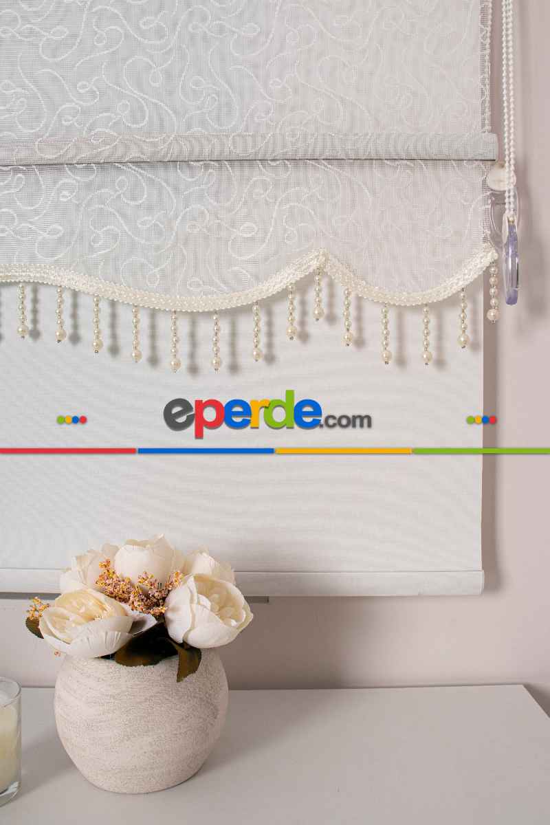 Brillant - Yeni Sezon Spor Model Stor Perde - Çiftli Sistem Tül Ve Stor Perde - Ekru Renk