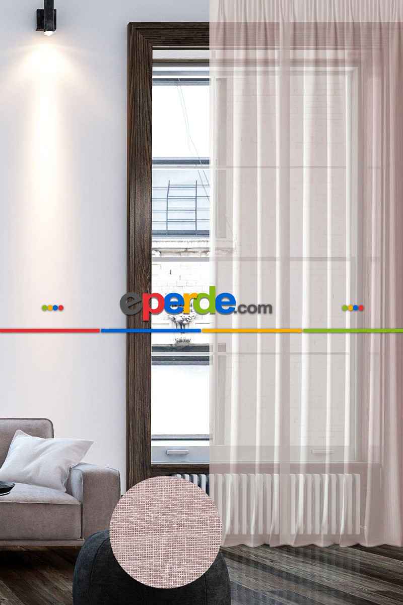 Keten Görünümlü Düz Tül Perde Pilesiz Pembe