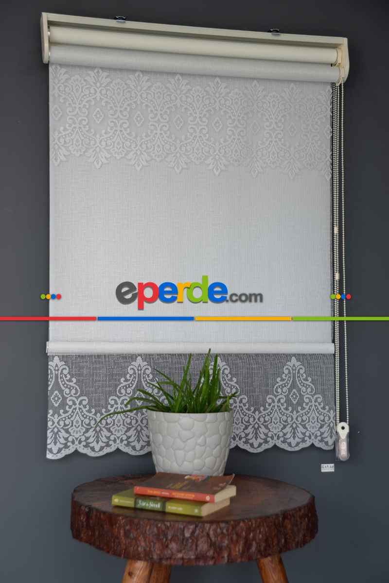 Halim Perdesan Rac-25 Beyaz Renk Kendinden Dilimli Çift Mekanizmalı Tül Stor Perde