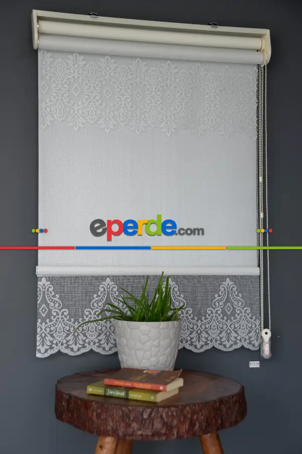 Halim Perdesan Rac-25 Beyaz Renk Kendinden Dilimli Çift Mekanizmalı Tül Stor Perde