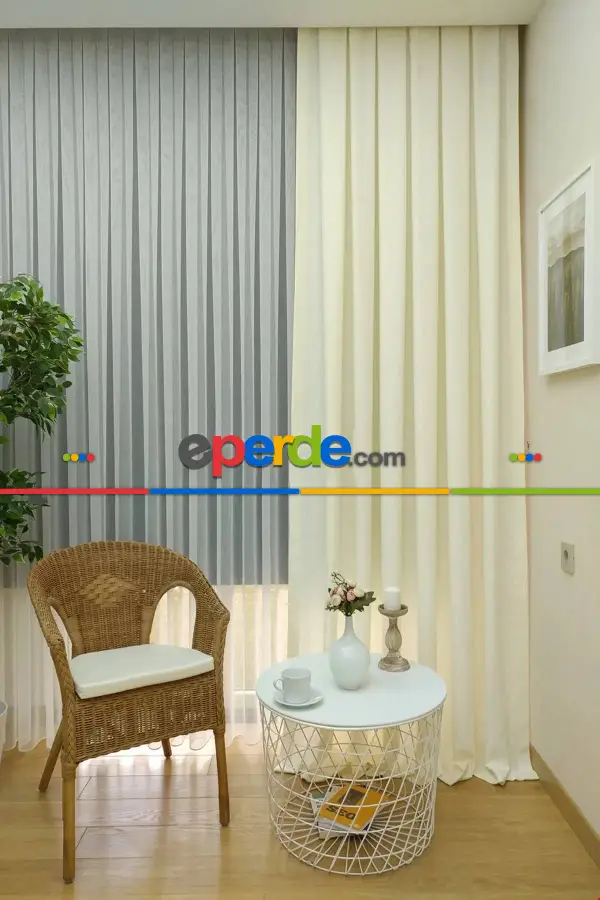 Yatak Odası - Soft Fon Perde Bej Kumaş Kanat Yan Perde- Bej