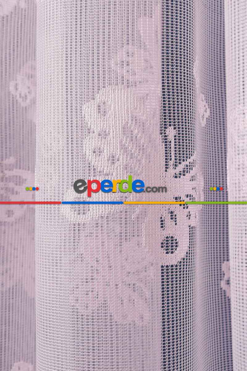 Kız Çocuk Ve Bebek Odası Tül - Pembe - Kelebek Desenli Örme Tül Perde