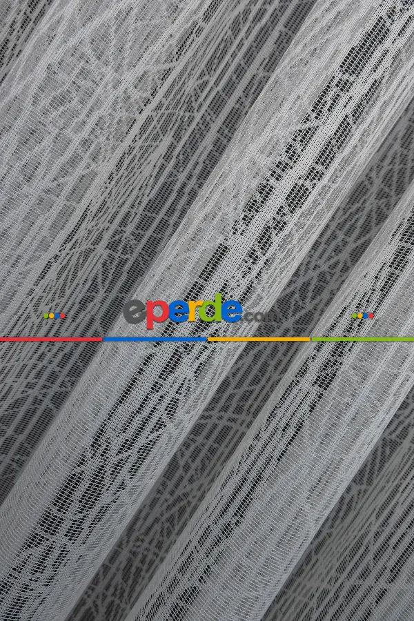 Mutfak Desenli Tül Perde - Fransız Dantel Örme Tül - Geometrik Çizgili Tül - Spor Desenli Tül - Ütü İstemez- Ekru Açık Krem