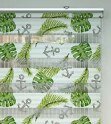 Yaprak Ve Çapa Desenli Baskılı Zebra Perde- Yeşil