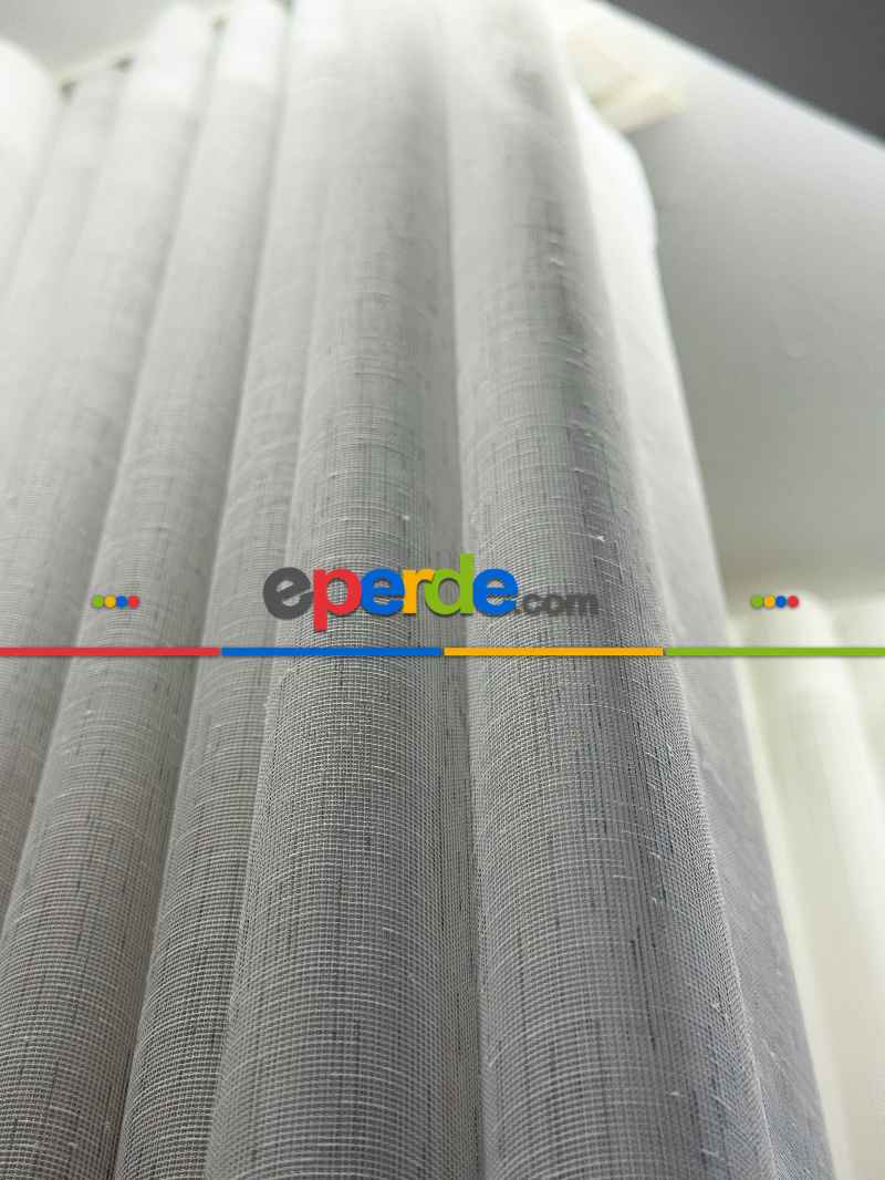 Yatak Odası - Açık Gri Keten Tül Perde, Premium Seri, Kurşunlu Tül