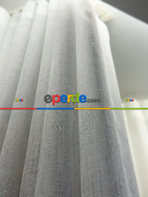 Açık Gri Keten Tül Perde, Premium Seri, Kurşunlu Tül