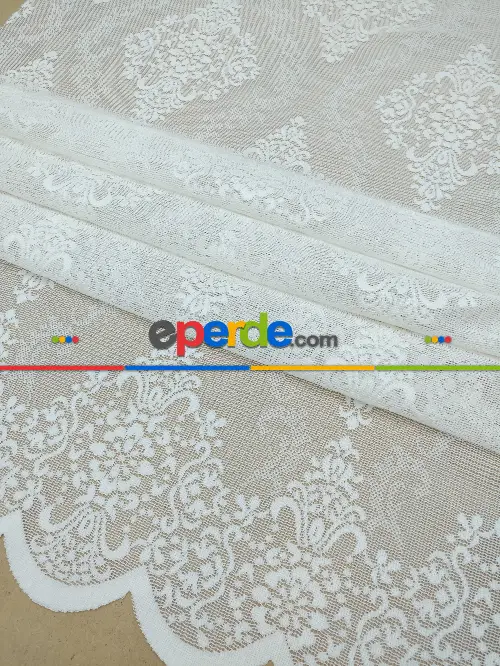 Tül Perde Ve Kruvaze Perde Damask Desenli- Ekru