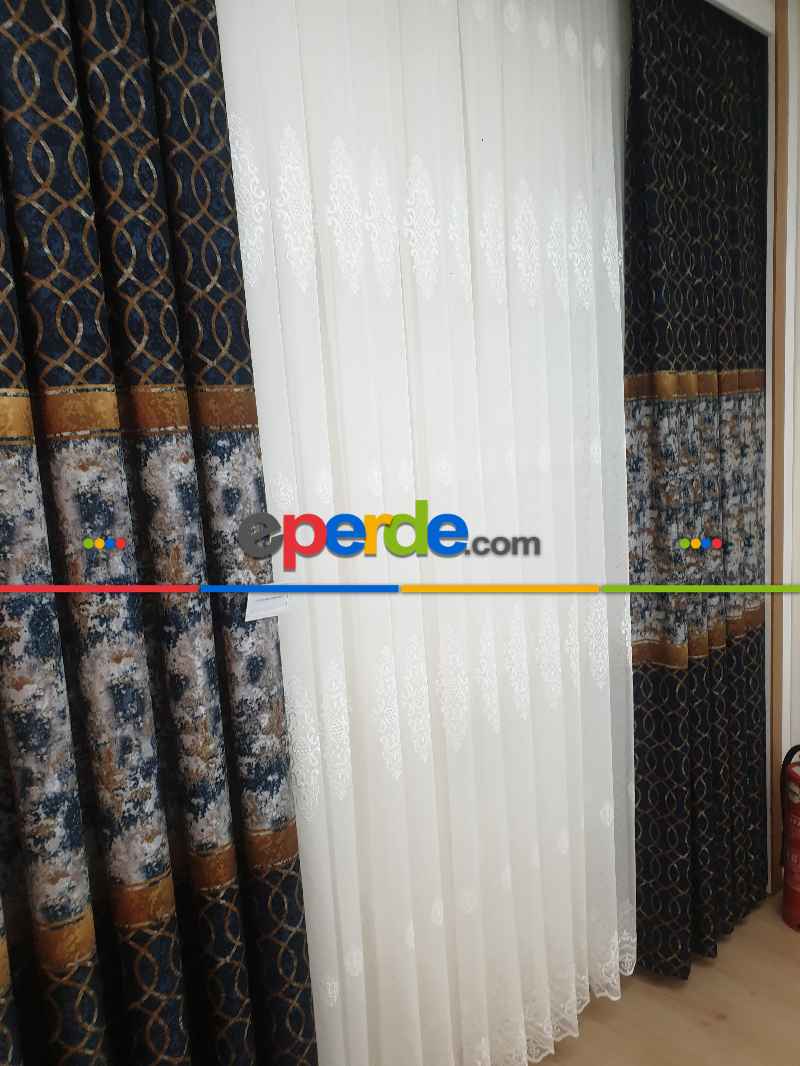 Brillant Fon Perde Fon Perde Yeni Moda Model Lacivert Renk Tasarım Yan Perde