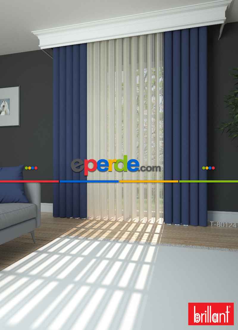 Brillant Akıllı Tül Perde Koyu Mavi Renkli Tül Dikey Zebra Perde Düz 1. Kalite