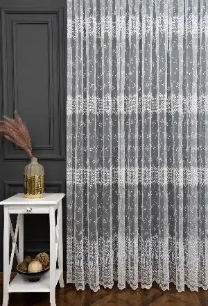 Salon Tül - Brode Yoğun İşlemeli Tül Perde Çok Dökümlü - Ütü İstemez - İtinalı Dikiş