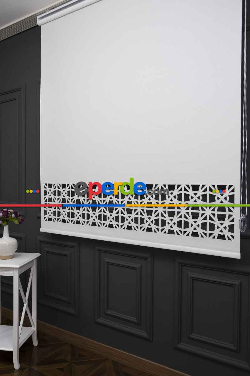 Mutfak Stor - Ekru Renk Lazer Kesim Mat Stor Perde (ister Düz - İster Lazer Kesimli Satın Alın)