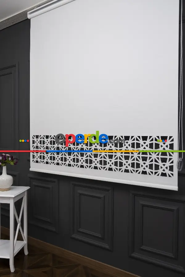 Salon Stor - Ekru Renk Lazer Kesim Mat Stor Perde (ister Düz - İster Lazer Kesimli Satın Alın)