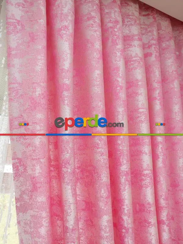 Patinedesenli Pembe - Katyonik Jakar Fon Perde- Pembe