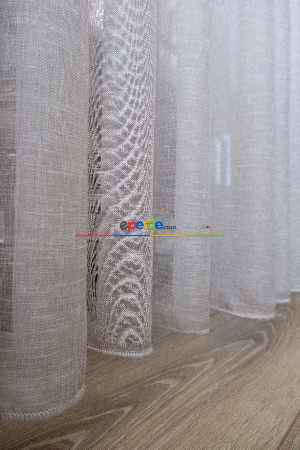 Fırsat Ürünü!! Hazır Ölçülü Keten İplik Efektli Sütlü Kahve Tül Perde