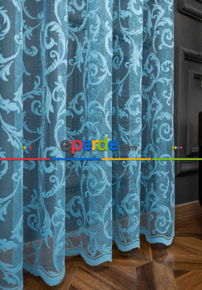 Sarmaşık Desen Petrol Turkuaz Renk Desen Tasarım Tül