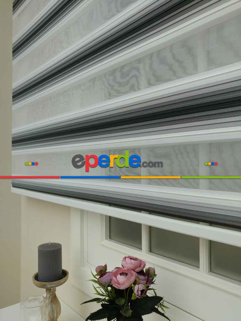 Zebra Perde - Degrade Renk Geçişli Pileli Zebra Perde- Siyah-beyaz