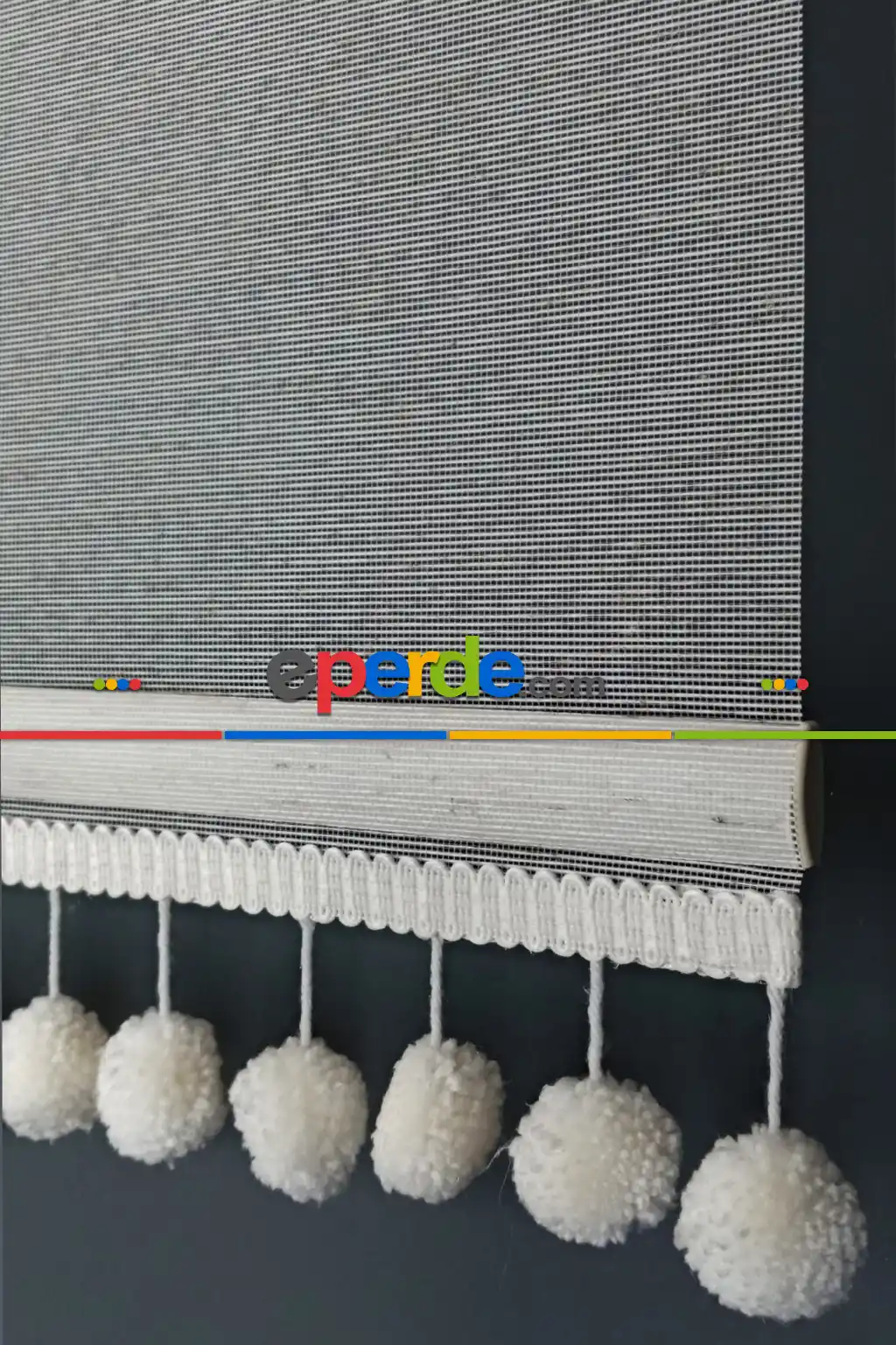 Halim Perdesan Çift Mekanizmalı Tül Stor Perde Vt-03 Sütlü Kahve Renk Ponponlu