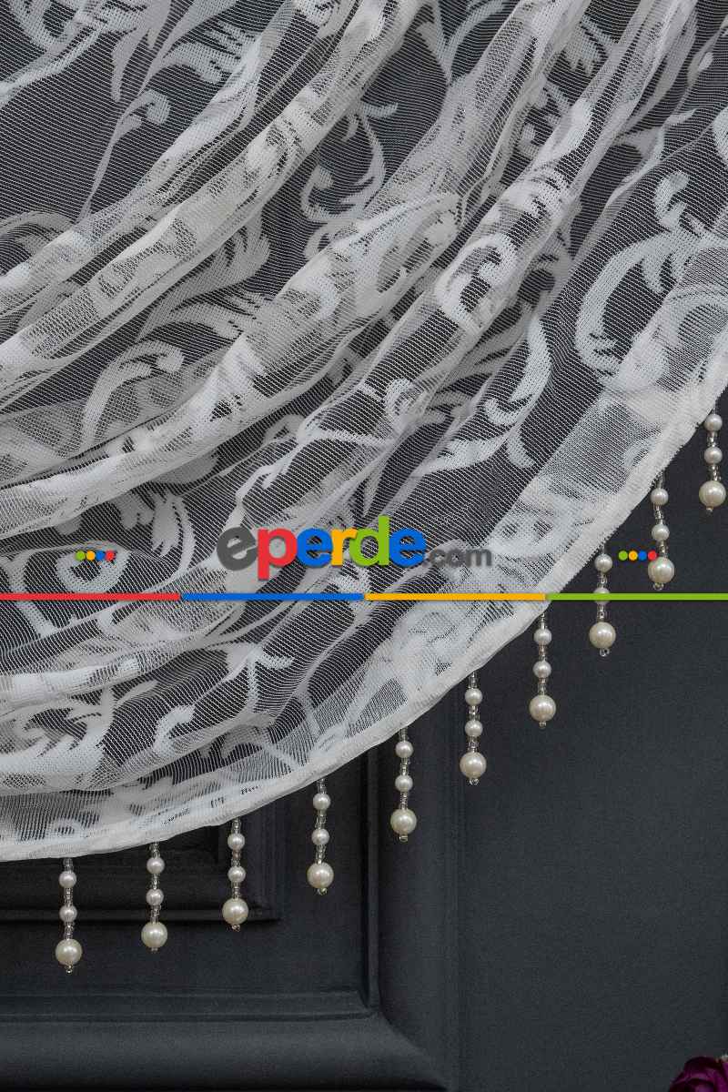 Beyaz Tül Perde - Sarmaşık Şal Desenli Tül - Kruvaze Model Yanki Tül Perde - Düz Model Seçeneği Var - Örme Tül