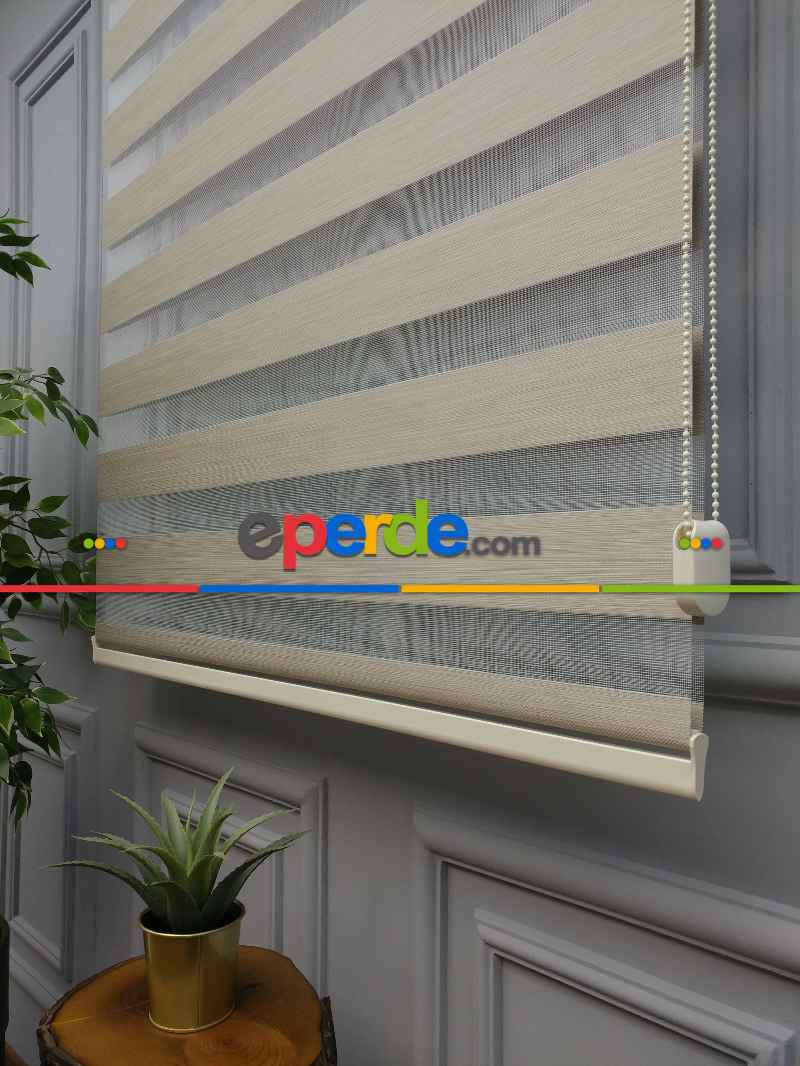 Karartma Zebra Perde - Blackout Zebra Perde-ışık Geçirmez Zebra Perde- Bej