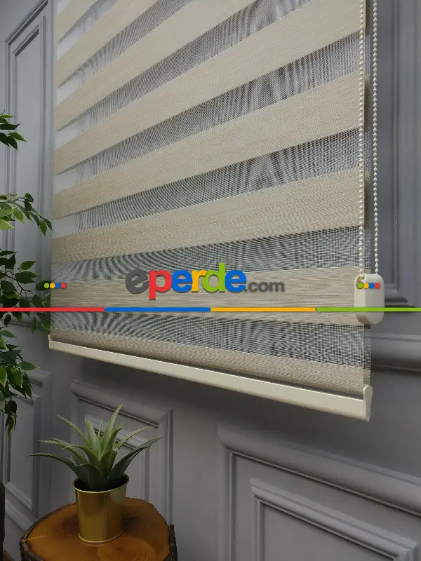 Salon Zebra Perde - Karartma Zebra Perde - Blackout Zebra Perde-ışık Geçirmez Zebra Perde- Bej