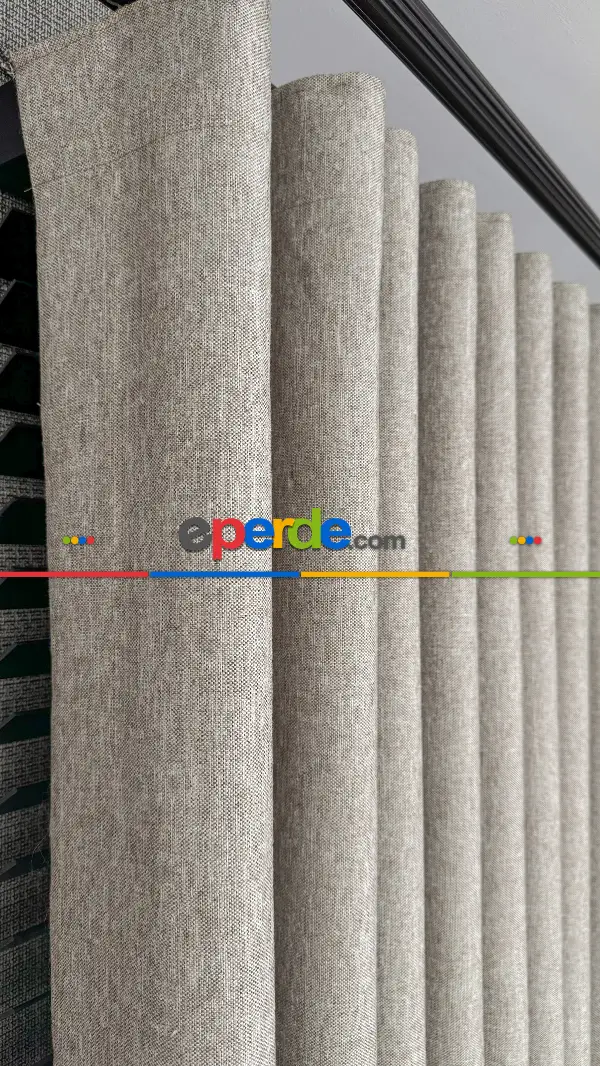 Bej Düz Naturel Keten S Pile Fon Perde, Premium Kalite Serisi Ağır Gramajlı