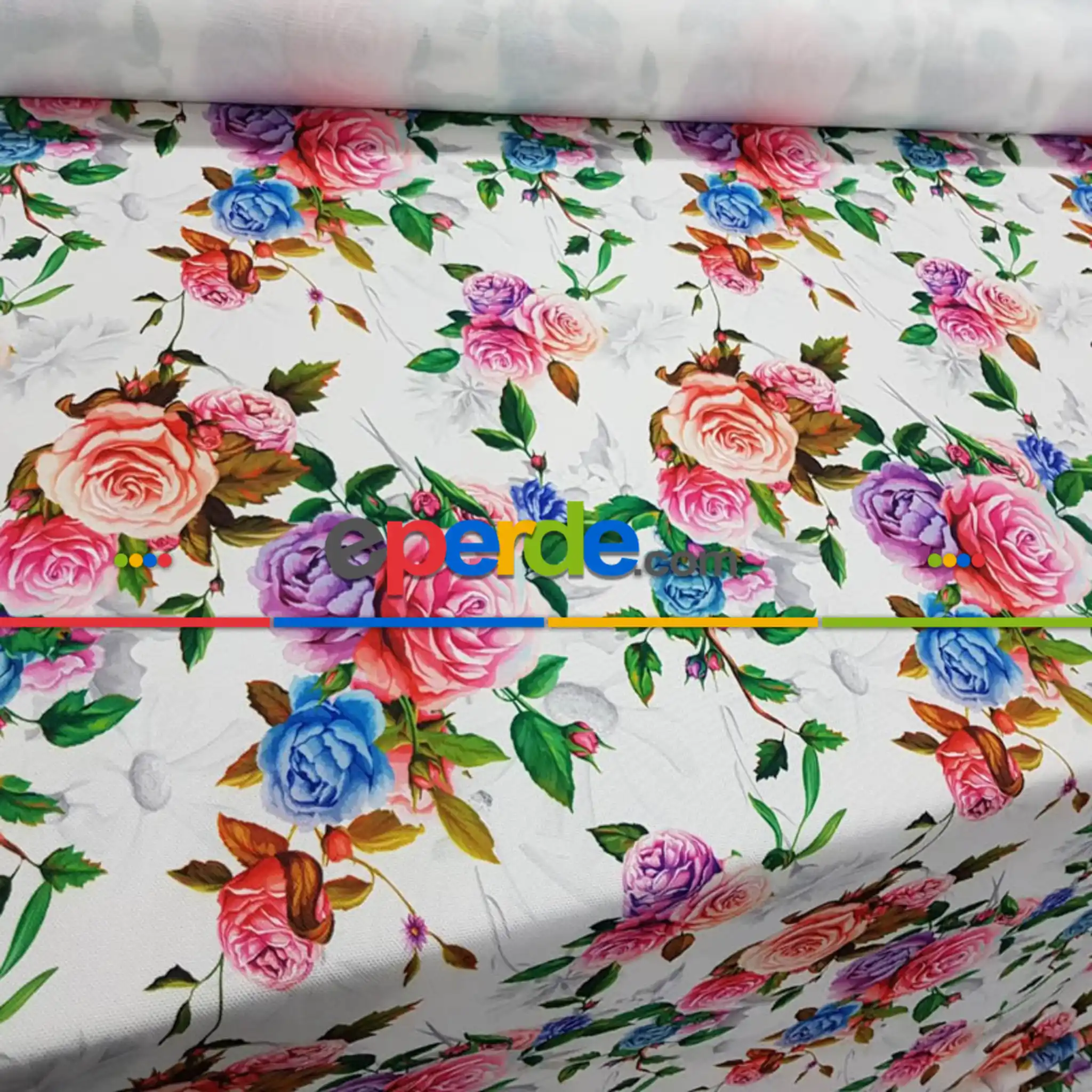 Çiçek Desenli Fon Perde Evm424 - Kumaşı Kalındır Duck Bezi Değildir.- Yeşil-Mavi-Beyaz-Mor-Çok Renkli