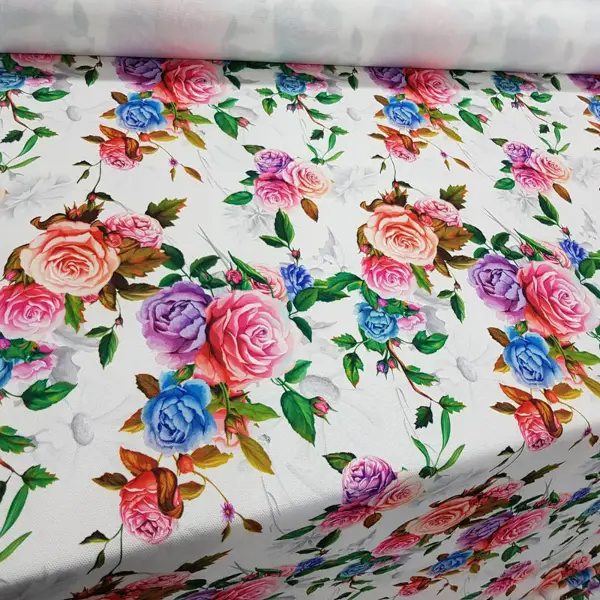 Çiçek Desenli Fon Perde Evm424 - Kumaşı Kalındır Duck Bezi Değildir.- Yeşil-Mavi-Beyaz-Mor-Çok Renkli