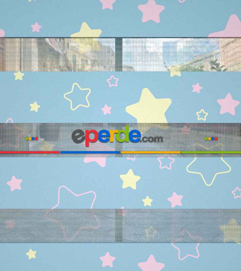 Yıldız Desenli Baskılı Zebra Perde- Çok Renkli