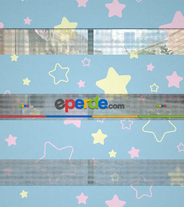 Yıldız Desenli Baskılı Zebra Perde- Çok Renkli