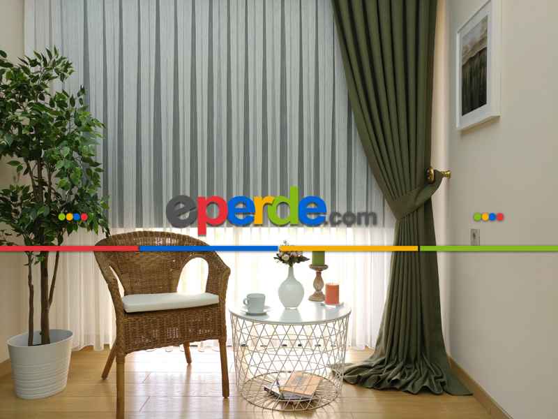 Haki Yeşili - Düz Keten Fon Perde ( Keten Fon Perde)- Yeşil-haki