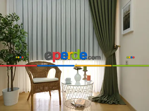 Salon Perdesi - Haki Yeşili - Düz Keten Fon Perde (  Keten Fon Perde)- Yeşil