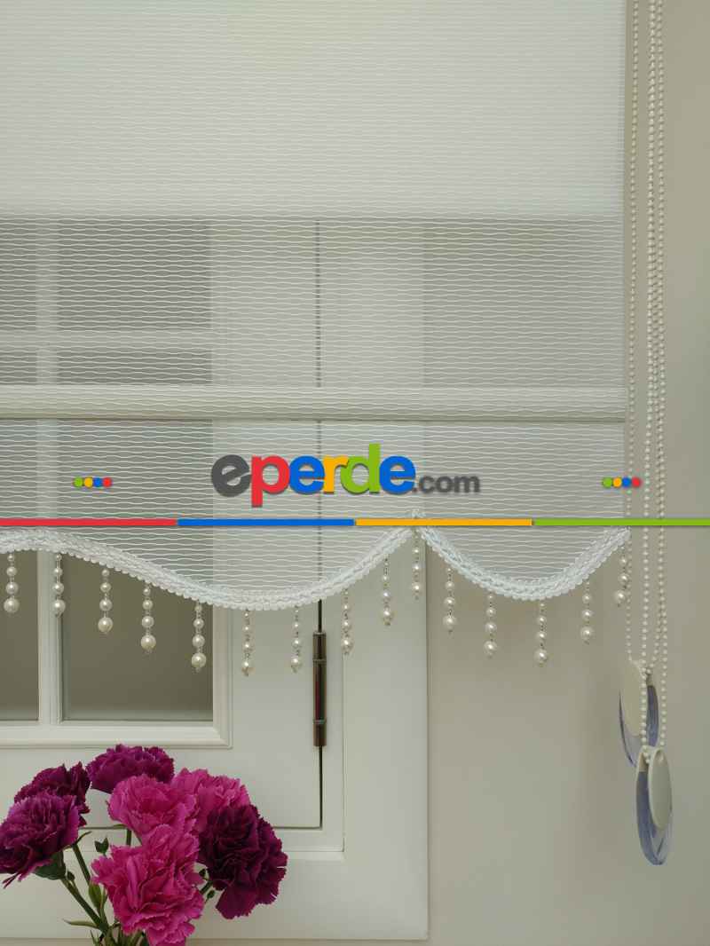 Çiftli Sistem Tül Stor Perde Çizgili Boğma Tül (ekru Renk)- Ekru