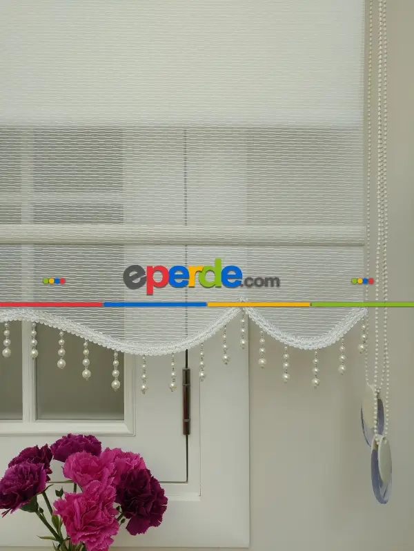 Çiftli Sistem Tül Stor Perde Çizgili Boğma Tül (ekru Renk)- Ekru