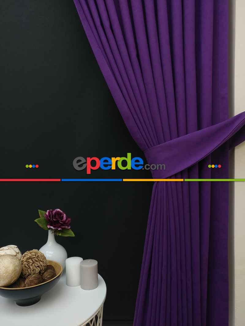 Düz Renk Dökümlü Fon Perde (150)- Mor